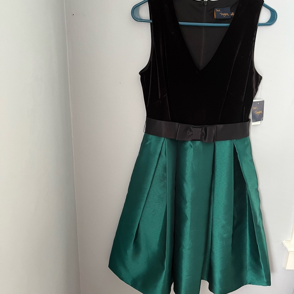 Just...Taylor‎ Black and Green Pleated Fit and Flare Dress